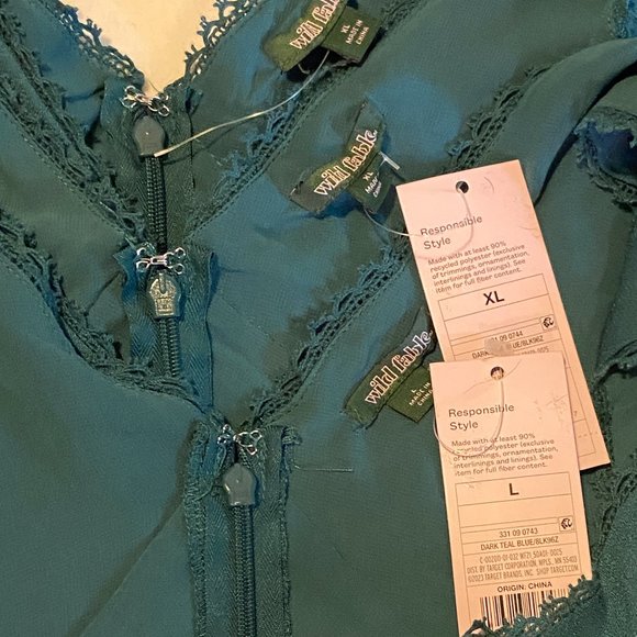 Lace Insert Bodice V Neck Slip Camisole Chemise Midi Dress Teal NWT Wild Fable - Picture 11 of 11
